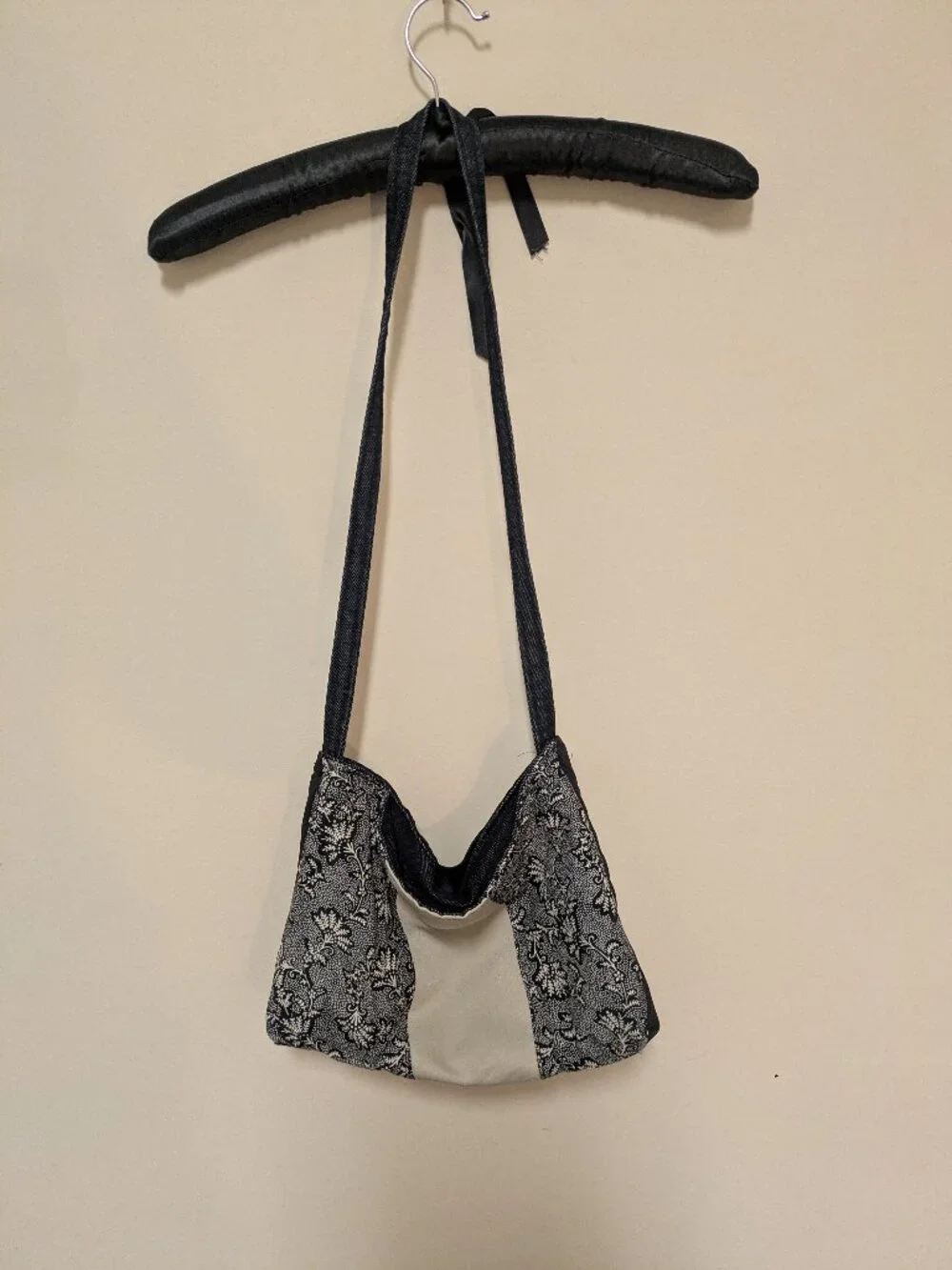 handmade crossbody fabric purse bag navy blue tan